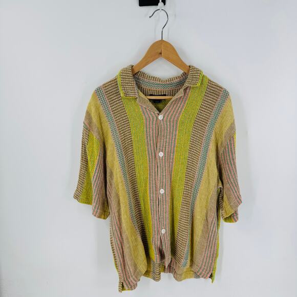 NWT Cotton On Striped Woven Button Front Shirt Size L Relaxed Fit - Picture 2 of 11